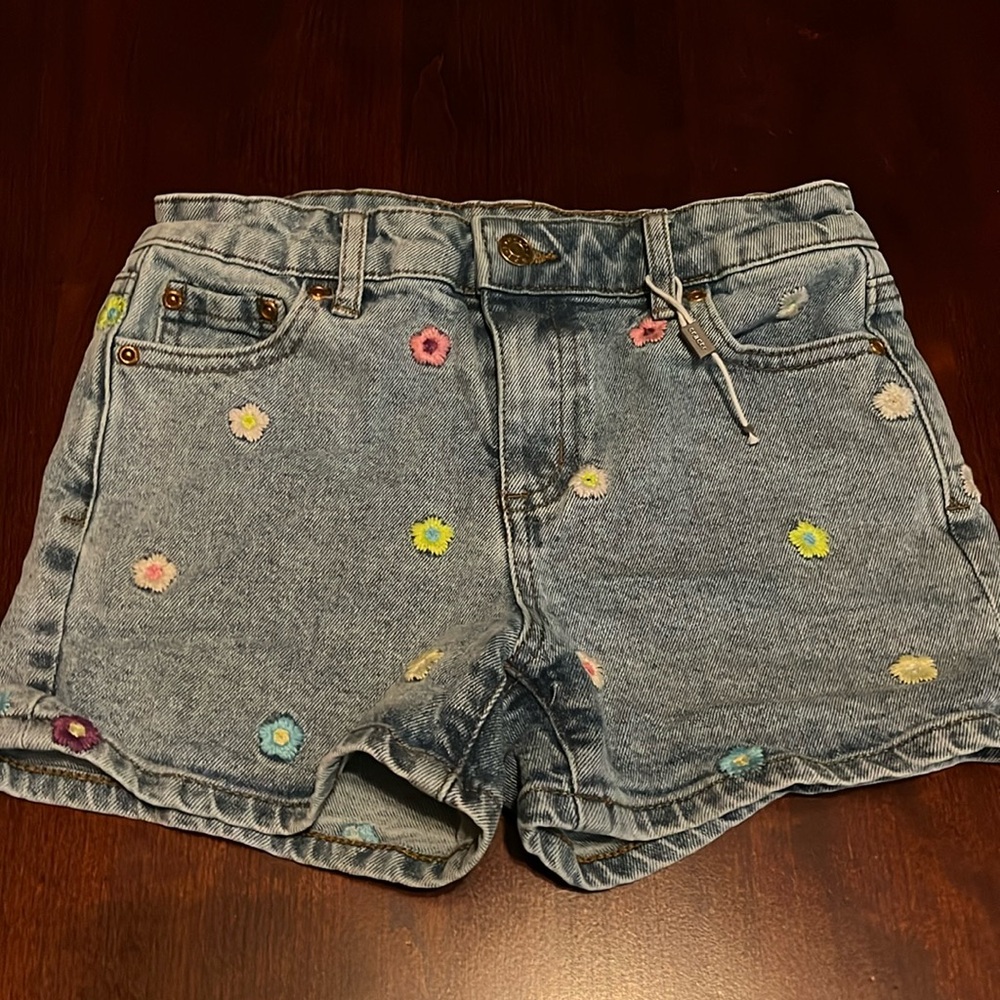 Tractr Kids Denim Shorts with Floral Embroidery